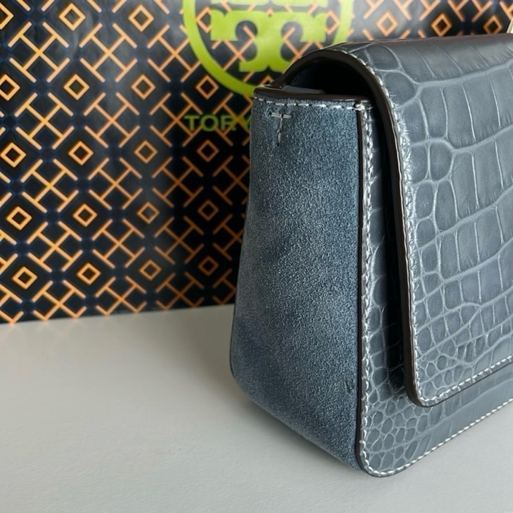 NWT Tory Burch Thea Croc Embossed Web Flap Bag - Picture 8 of 13